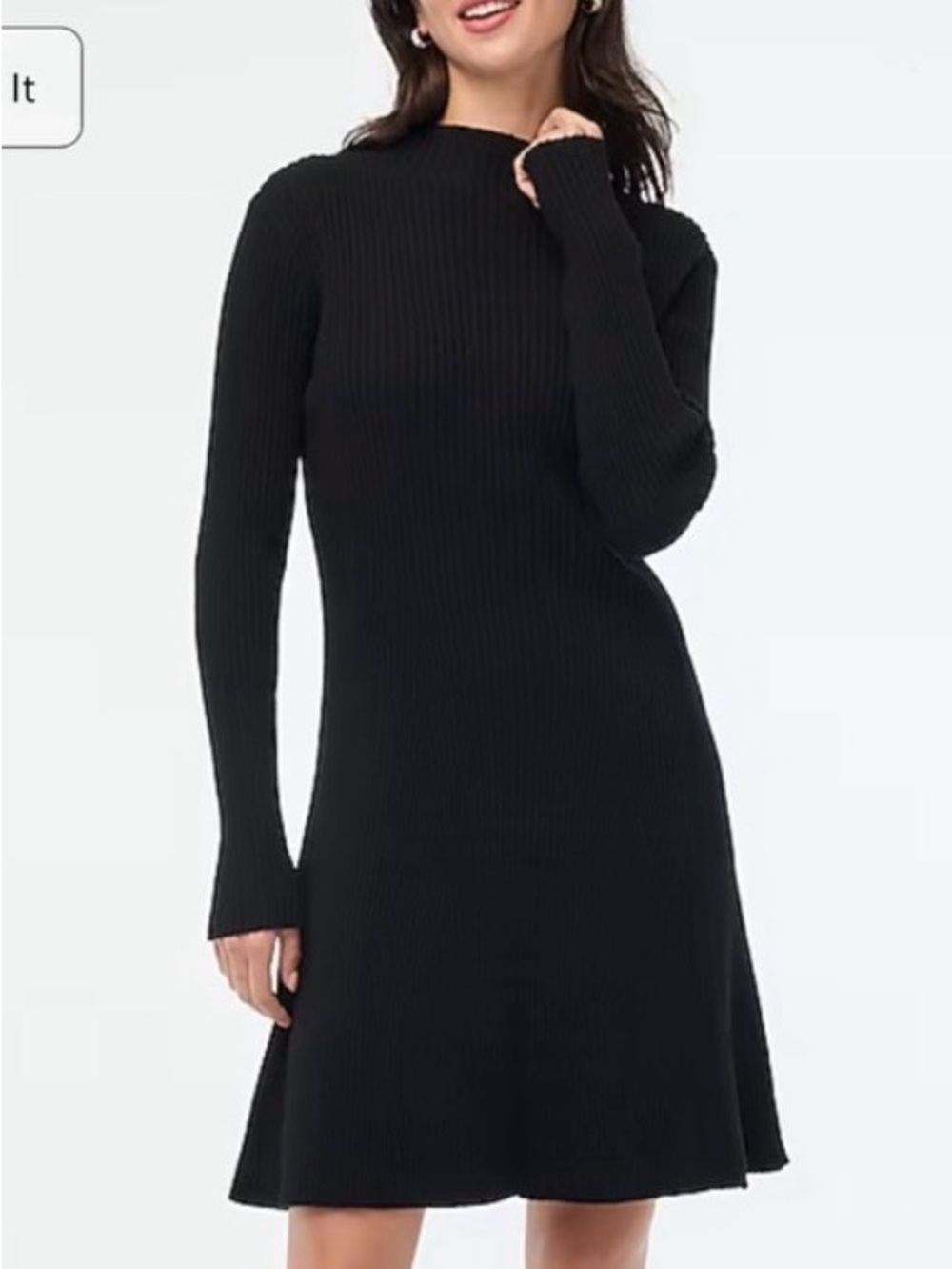 J. Crew Black Ribbed Long-Sleeve Fit-and-Flare Dress